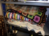 (BWALL) LOT OF CROCHETED AFGHANS/THROWS; TOTAL OF APPROXIMATELY 5 BLANKETS. ALL ARE IN VARYING