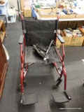 (BWALL) MEDLINE COLLAPSIBLE WHEELCHAIR; RED METAL EXCEL FOLDING/COLLAPSIBLE WHEELCHAIR WITH BLACK