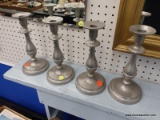 (BWALL) LOT OF PEWTER CANDLESTICK HOLDERS; TOTAL OF 4. EACH MEASURES 10 IN TALL