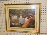 (BWALL) FRAMED VICTORIAN PRINT; THIS PRINT DEPICTS A VICTORIAN WOMAN SITTING IN A COURTYARD