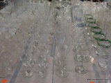 (TABLE) LOT OF ASSORTED STEMWARE; LOT INCLUDES 11 ETCHED SHERRY GLASSES, 3 MARTINI GLASSES, 3 SHERRY