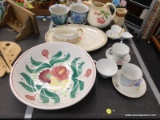 (TABLE) TABLE LOT OF ASSORTED ITEMS; LOT INCLUDES A LARGE S.S. CROWN IRONSTONE CHINA FLORAL BOWL, A