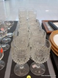 (TABLE) LOT OF ASSORTED GLASSWARE; 16 PIECE LOT OF MATCHING GLASSWARE TO INCLUDE 8 LARGER WINE