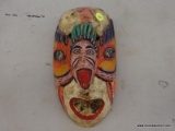 (TABLE) WALL HANGING MASK; HAND CARVED AND HAND PAINTED WALL HANGING TRIBAL MASK WITH A SMALLER