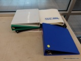 (TABLE) LOT OF BINDERS; 9 PIECE LOT OF ASSORTED BINDERS OF DIFFERENT COLORS AND SIZES. SOME HAVE