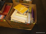 (TABLE) BOX OF ASSORTED BOOKS; 50+ PIECE LOT OF FOREIGN LANGUAGE BOOKS, FOREIGN LANGUAGE PAPERS, AND