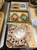 (TABLE) LOT OF PICTURE FRAMES; 7 PIECE LOT OF METAL PICTURE FRAMES TO INCLUDE A PINK PAINTED LEAF