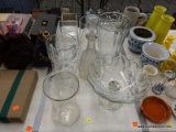 (TABLE) CLEAR GLASS TABLE LOT; 12 PIECE LOT TO INCLUDE 2 SCALLOP EDGE FRUIT BOWL ON A PEDESTAL, A