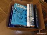 (TABLE) BOX OF ASSORTED NAUTICAL BOOKS; ~10 PIECE LOT OF ASSORTED NAVY AND SAILING BOOKS TO INCLUDE