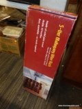 (TABLE) WINE RACK; 5-TIER MAHOGANY WINE RACK, HOLDS 30 BOTTLES. COMES IN BOX WITH EASY ASSEMBLY.