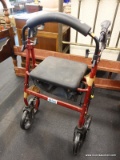 (R2) DRIVE ROLLING WALKER; RED ALUMINUM ROLLING WALKER WITH A BASKET UNDER THE SEAT.