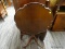(R2) PIE CRUST TABLE; WOODEN, VINTAGE PIE CRUST TABLE WITH A DROP DOWN TABLE TOP SITTING ON A