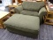 (R3) OVERSIZED SOFA CHAIR; GREEN CLOTH FABRIC SOFA CHAIR WITH OTTOMAN. IN GREAT CONDITION. CHAIR