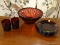 (R3) RUBY GLASSWARE; 9 PIECE LOT OF RUBY COLORED GLASSWARE TO INCLUDE 6 SALAD PLATES, 2 SHORT