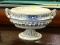 (R3) CENTER BOWL; MADE IN ITALY BLUE AND WHITE PORCELAIN DOUBLE HANDLED CENTER BOWL WITH A FLORAL
