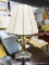 (R3) ANTLER STYLE LAMP; GOLD PAINTED ANTLER LAMP WITH CLEAR PLEXIGLASS BASE AND PLEATED SHADE WITH