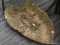 (R4) CONCRETE LEAF SHAPED BASIN; IS IN GOOD USED CONDITION AND MEASURES 17 IN X 26 IN