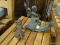 (WALL) CAST IRON GARDEN STATUES; 2 SMALL FAIRY GARDEN STATUES, ONE OF WHICH SHOWS A FAIRY RIDING A