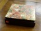 (R2) VINTAGE TRINKET BOX; VINTAGE CLASSICAL LACQUER TRINKET BOX WITH A MODERN ABSTRACTION PAINTED