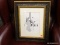 (WALL) FRAMED SKETCH; ABSTRACT SKETCH OF 3 PEOPLE AT WHAT APPEARS TO BE A PIER. SIGNED BY ARTIST AT