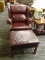 (R2) WINGBACK CHAIR AND OTTOMAN; 2 PC. BURGUNDY LEATHER, WINGBACK ARMCHAIR WITH BUTTON TRIM