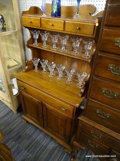 (R1) BUFFET WITH HUTCH; WOODEN 2 PC BUFFET WITH HUTCH THAT HAS 3 TOP DRAWERS ON THE HUTCH WITH A
