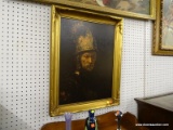 (WALL) CONQUISTADOR PRINT ON BOARD; PORTRAIT OF A SPANISH CONQUISTADOR. IS IN A GOLD TONED FRAME AND