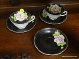 (R2) TEA CUPS AND SAUCERS; 5 PIECE LOT OF 2 TEA CUPS AND 3 SAUCERS MADE IN OCCUPIED JAPAN, HAS HAND