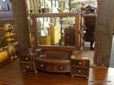 (R2) JEWELRY BOX WITH MIRROR; WOODEN, TABLETOP JEWELRY BOX WITH A TILTING MIRROR THAT HAS TURNED