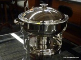 (R3) CHAFING DISH; SILVER PLATE CHAFING DISH WITH STAND AND REMOVABLE BURNER CAN HOLDER. IS IN