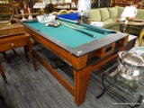 (R3) POOL TABLE; INCLUDES BILLIARD BALLS, 2 CUE STICKS, AND A TRIANGLE. THE TABLE ITSELF CAN BE