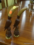 (R3) PAIR OF BOTTLE OPENERS; BOTH ARE WOODEN CARVED TOUCANS ON BRASS BASES. VERY UNIQUE!