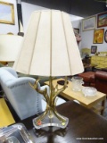 (R3) ANTLER STYLE LAMP; GOLD PAINTED ANTLER LAMP WITH CLEAR PLEXIGLASS BASE AND PLEATED SHADE WITH