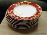 (R3) SET OF PIER 1 PLATES; INCLUDES A TOTAL OF 8 RED AND GOLD PLATES.
