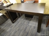 (R4) DESK; BLACK PAINTED DESK WITH BLOCK FEET. IS IN GOOD USED CONDITION AND MEASURES 48 IN X 24 IN