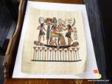 (R4) PAINTED PAPYRUS; EGYPTIAN THEMED PAPYRUS ARTWORK SIGNED BY THE ARTIST IN THE LOWER LEFT HAND