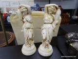 (R4) PAIR OF PLASTER STATUES; BOTH DEPICT GREEK WOMEN WITH URNS. BOTH ARE IN GOOD USED CONDITION AND