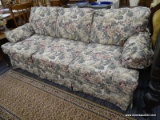 (R4) HIGHLAND HOUSE 3 CUSHION SOFA; FLORAL UPHOLSTERED 3 CUSHION SOFA WITH MATCHING ARM SLIPCOVERS.