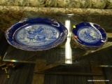 (R4) LOT OF BLUE AND GOLD PAINTED DINNERWARE; INCLUDES A TURKEY THEMED BLUE AND GOLD PAINTED SERVING