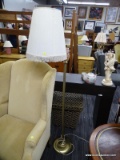 (R4) FLOOR LAMP; 1 OF A PAIR OF BRASS FLOOR LAMPS WITH BRASS BODIES AND CYLINDRICAL SHAPED SHADES
