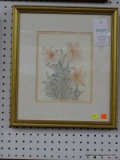 (BACK WALL) FRAMED LILIES PRINT; IS SIGNED BY THE ARTIST IN THE LOWER LEFT HAND CORNER AND IS