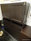 (BACK WALL) 2 PIECE HUTCH; HAS 2 UPPER DOORS, 2 CENTER STORAGE AREAS, AND 2 DRAWERS OVER 2 DOORS. IS