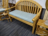 (WALL) SMITH & HAWKEN TEAK BENCH; HEAVY SLATTED TEAK WOOD LOVESEAT BENCH WITH REMOVABLE SMITH AND