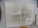 (WALL) TEXTURED PAINT ON CANVAS; LARGE ABSTRACT, GRAY, LIGHT BROWN, AND CREAM COLOR, TEXTURED PAINT