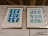 (WALL) FRAMED PRINTS; PAIR OF 9 PANEL PRINTS SHOWING A WOMAN'S BATHING SUIT HANGING OUTSIDE ON THE