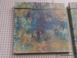 (WALL) PRINT ON CANVAS; ABSTRACT PRINT ON CANVAS WITH A BLUE, RED, AND YELLOW COLORWAY. SIGNED BY