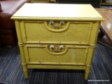 (R1) NIGHT STAND; BASSETT FURNITURE 2 DRAWER NIGHT STAND WITH A BAMBOO STYLE AND YELLOW FINISH.