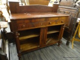 (R2) LATE 1800S EMPIRE SIDEBOARD; VINTAGE SIDEBOARD WITH SPLASH BACK, 2 TOP LOCKING DRAWERS WITH KEY