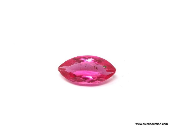 PINK GEMSTONE; LOOSE POINTED OVAL SHAPED PINK GEMSTONE. MEASURES 3/4 IN X 3/8 IN.