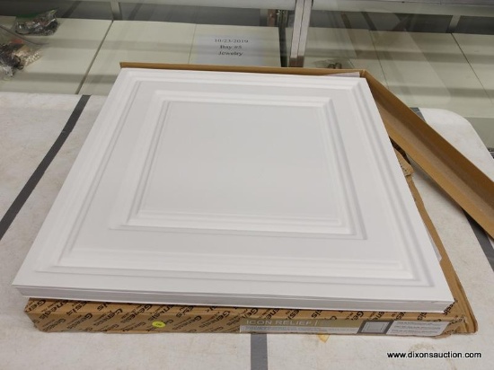 (R2) LAY-IN CEILING PANEL; GENESIS PVC CEILING TILE, ICON RELIEF IN WHITE. MEASURES 2 FT X 2 FT.